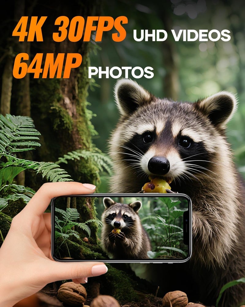 Assark Trail Camera 64MP 4K with Fixed Solar Panel, 6000mAh Game Camera with Night Vision Motion Activated Waterproof IP66 for Wildlife Deer Critter, Outdoor WiFi Trail Cam, 32GB SD Card Included - Image 5
